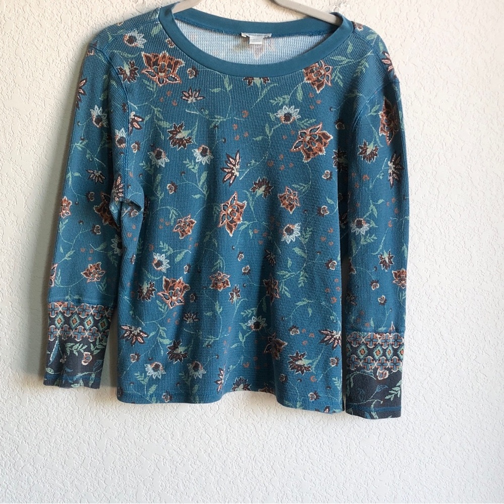 Sundance Tapestry Thermal Top Blue Paisley Floral Petite XL